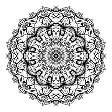 Monochrome geometrical vector mandala is isolated on a white background. Decorative element with east motives for design mehndi. Version of the page for colouring clipart