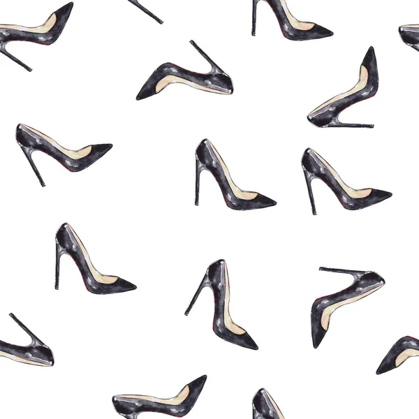 Zapatos Mujer Acuarela Aislados Sobre Fondo Blanco Dibujo Artesanal Prendas —  Fotos de Stock