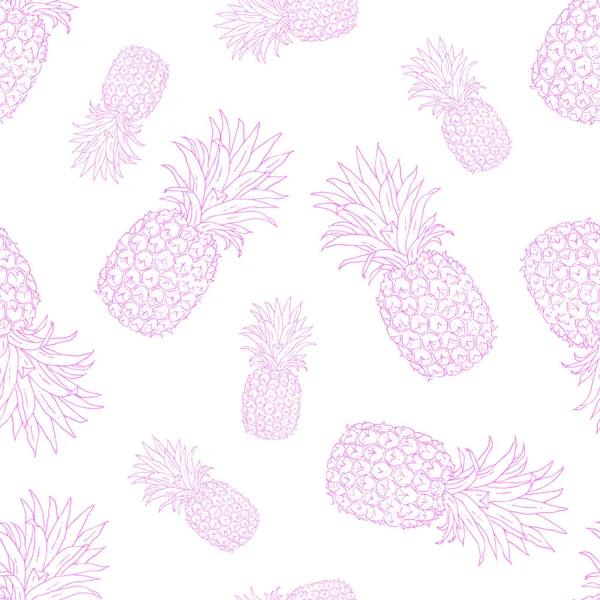 Pink Pineapples Fruit Isolated White Background Vector Illustration Seamless Pattern — Stock Vector