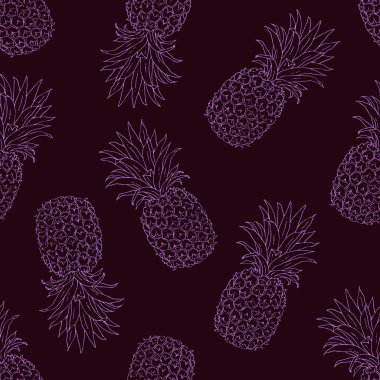 Contour ananas meyveleri kırmızı bir arka planda izole edilir. Vektör çizimi. Tasarım için kusursuz desen