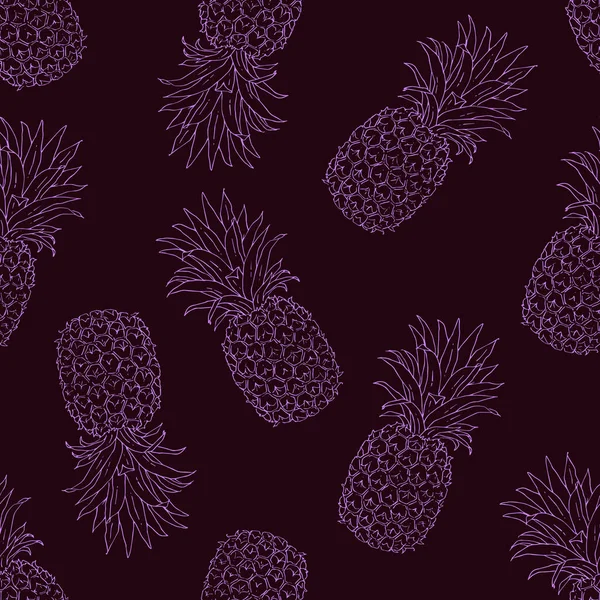 Contour ananas meyveleri kırmızı bir arka planda izole edilir. Vektör çizimi. Tasarım için kusursuz desen