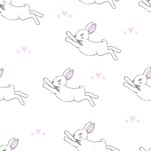 Härlig Vektor Animation Kanin Kanin Hare Med Båge Kärlek Isoleras — Stock vektor