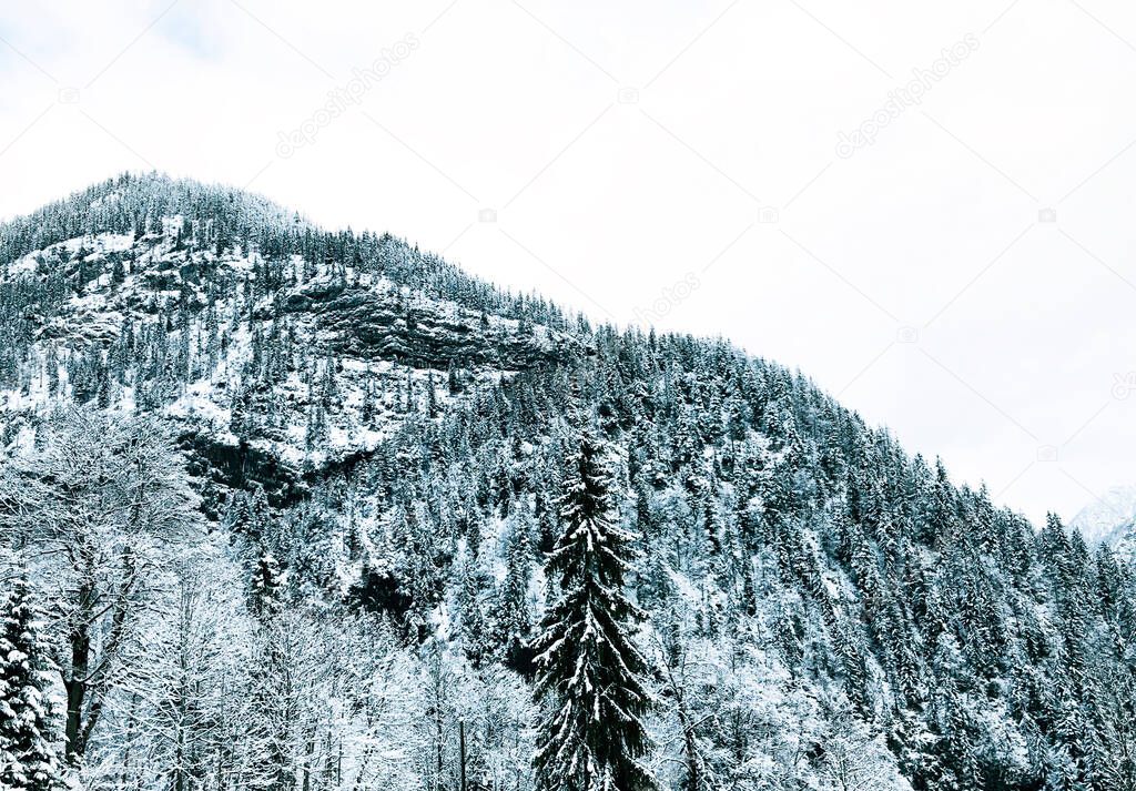 Hallstatt dreamscape winter snow mountain landscape outdoor adventure in snowy day winter season, Austria