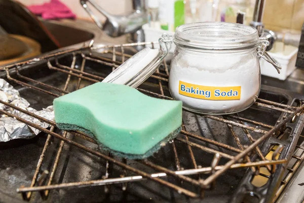 Bicarbonato Sódio Bicarbonato Sódio São Agentes Limpeza Seguros Eficazes Cozinha — Fotografia de Stock