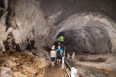 Turistler yolundaki rüzgar mağara, Mulu Milli Parkı, Sarawak, Malezya içinde yürüyüş