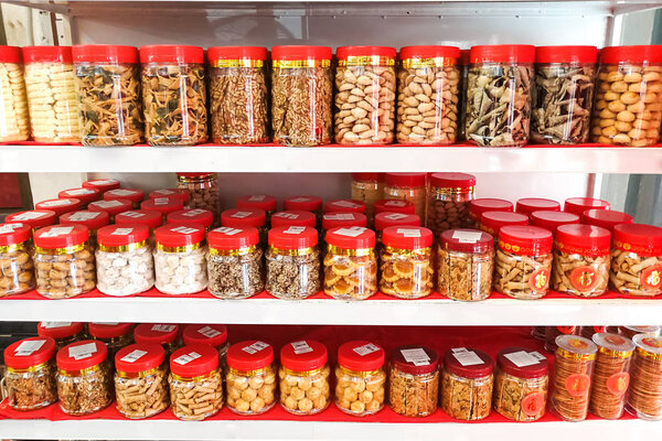 Assorted cookies biscuit on sale at retail shop for Chinese New Year celebration