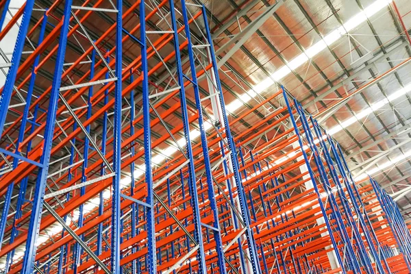 Closeup of empty warehouse racking facilities system for logistic industry