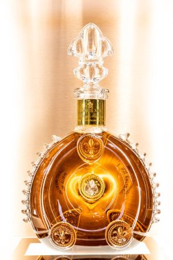 HONG KONG, February 6, 2019: Louis XIII is cognac with tribute to King Louis XIII of France, the reigning monarch when the Remy Martin family settled in the Cognac region clipart