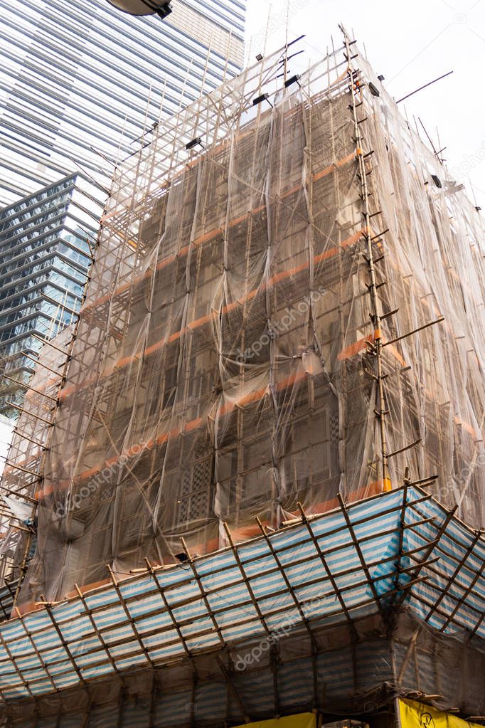 Bamboo scaffolding still widely used in construction in Hong Kong, instead of contemporary metal scaffoldings.