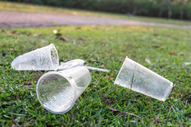 Halka açık parktaki pvc bardak çöpleri çevreye tehlike oluşturuyor