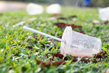 Halka açık parktaki pvc bardak çöpleri çevreye tehlike oluşturuyor