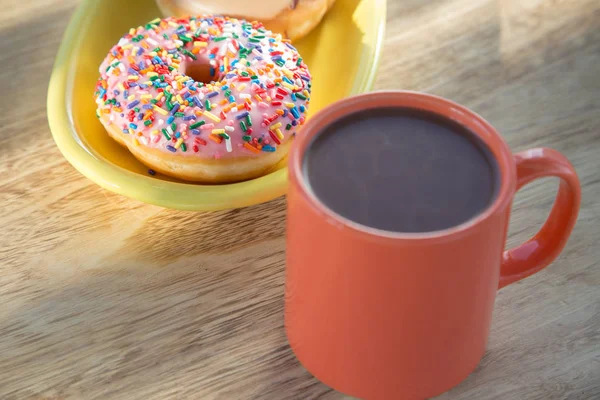 Donuts Com Xícara Chocolate Quente — Fotografia de Stock