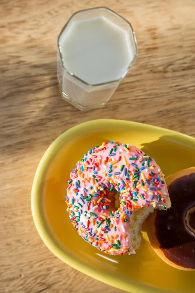 Delicious Donuts Cup Milk — Stock Photo, Image