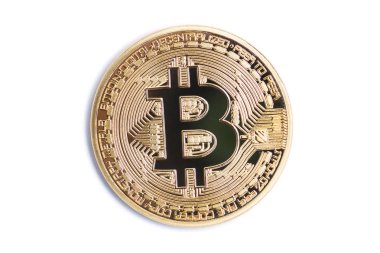 Altın bitcoin beyaz izole