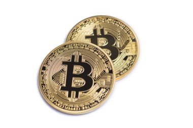 Altın bitcoin beyaz izole