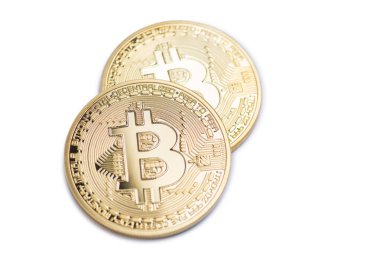 Altın bitcoin beyaz izole
