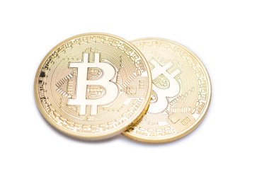 Altın bitcoin beyaz izole