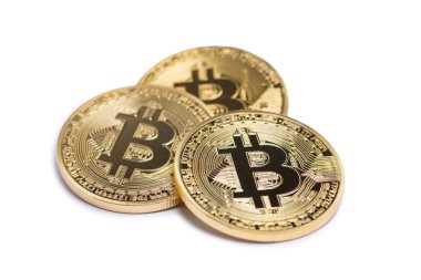 Altın bitcoin beyaz izole