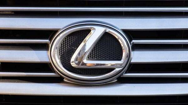 TBILISI, GEORGIA - NOVEMBER 11, 2018: Close-up image of LEXUS car logo and front grille 
