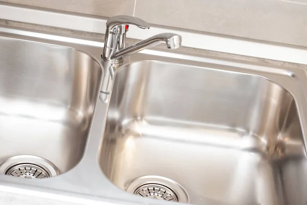 Close Stainless Steel Kitchen Sink Stock Picture