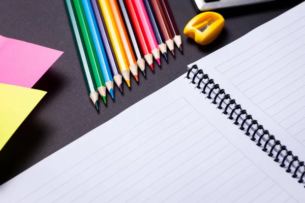 School Kantoor Toebehoren Zwarte Achtergrond — Stockfoto