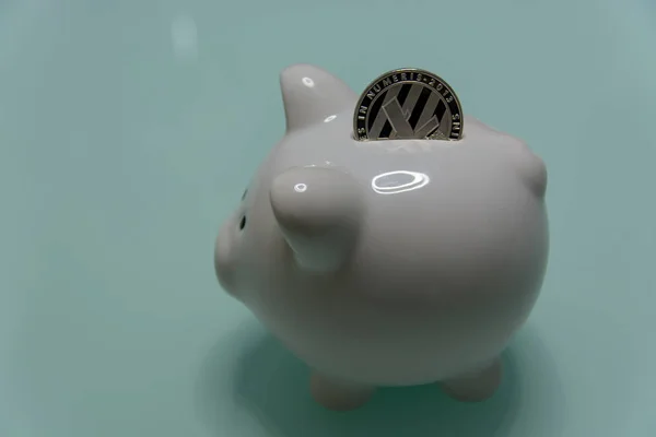 ceramic Piggy bank with inserted silver litecoin