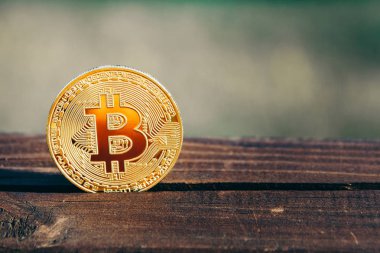 Bitcoins, yakın çekim. İş kavramı