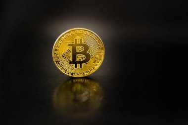 Bitcoins, yakın çekim. İş kavramı