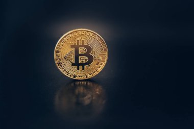 Bitcoins, yakın çekim. İş kavramı