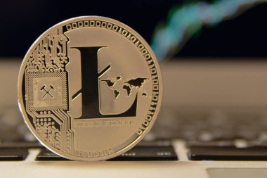 litecoin görünümü arka plan, kripto para birimi kavramı üzerine kadar kapatın
