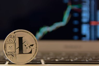 litecoin görünümü arka plan, kripto para birimi kavramı üzerine kadar kapatın