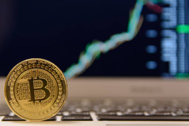 Altın bitcoin notebook klavye üzerinde duruyor