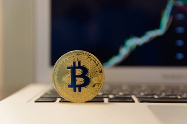 Altın bitcoin notebook klavye üzerinde duruyor