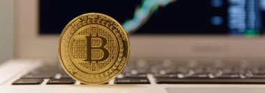 Notebook klavye üzerinde altın bitcoin