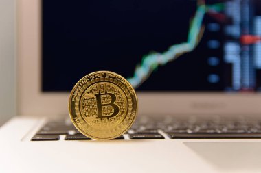 Notebook klavye üzerinde altın bitcoin