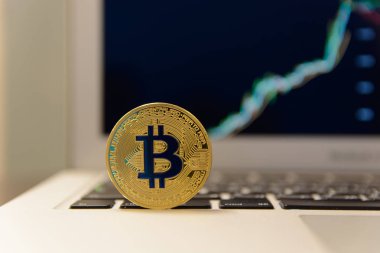 Notebook klavye üzerinde altın bitcoin