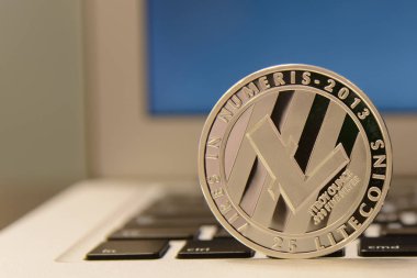 Defter keydoard üzerinde gümüş Litecoin