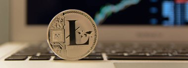 Defter keydoard üzerinde gümüş Litecoin