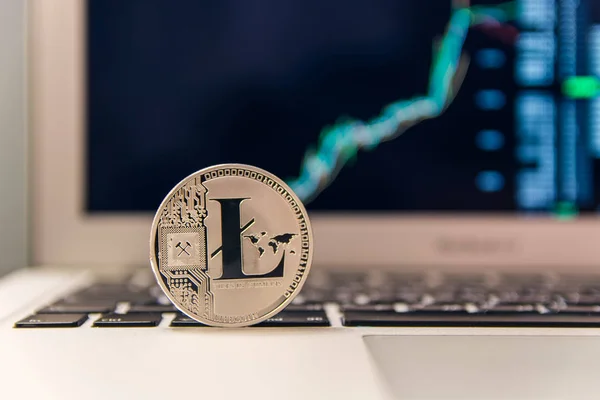 Litecoin Plata Teclado Del Portátil Con Gráfico — Foto de Stock