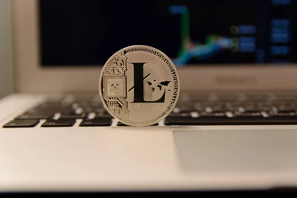 Primer Plano Vista Litecoin Segundo Plano Cripto Concepto Moneda — Foto de Stock
