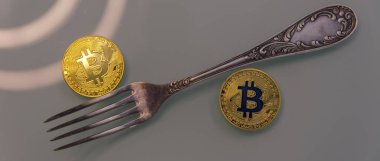  Altın bitcoin ve çatal