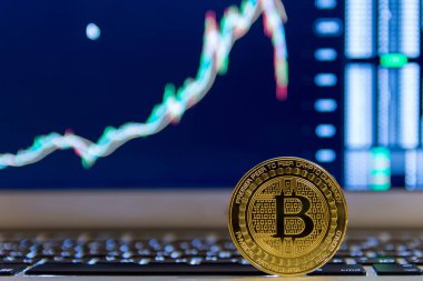  grafik azalan ile Notebook klavye üzerinde altın bitcoin