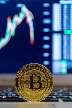  grafik azalan ile Notebook klavye üzerinde altın bitcoin
