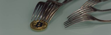  Gümüş çatal ile altın bitcoin