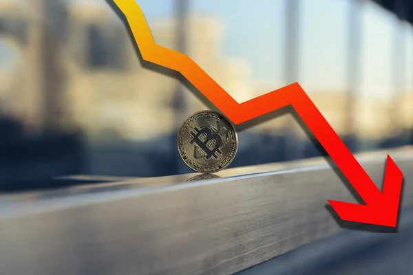 Bitcoin Alá Piros Grafikon — Stock Fotó