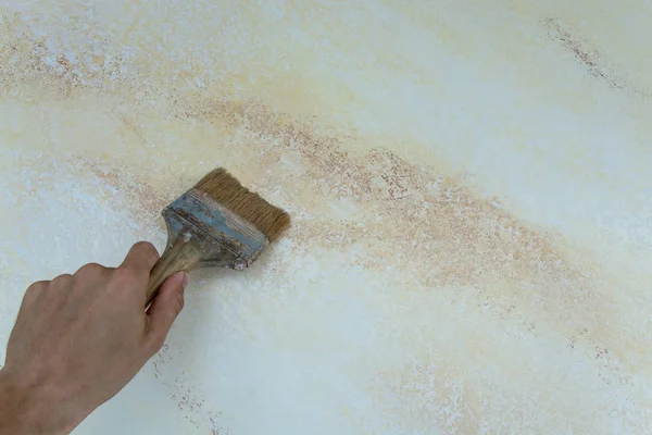 cropped image of man painting wall with brush