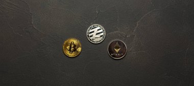  bitcoin, litecoin ve ethereum arka plan üzerinde