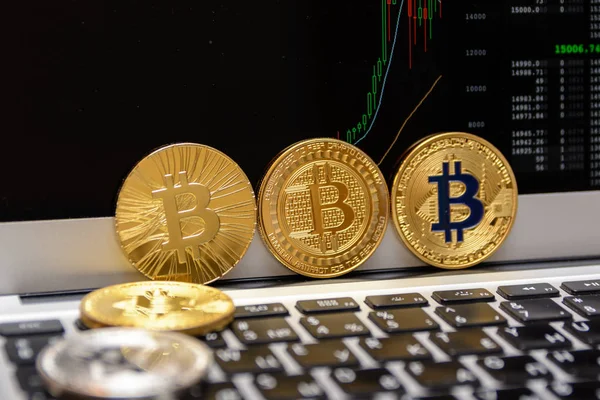 Altın bitcoins ve grafik monitör