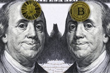 Amerikan Doları banknot ve Kripto Döviz Alım bitcoins görüntüyü kapat 