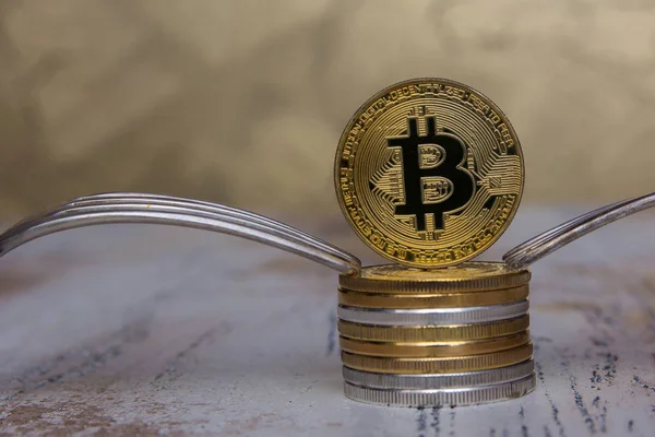 Bitcoin Crypto Currency Silver Forks — Stock Photo, Image